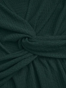 EMERY ROSE Plus Size Women Spring/Summer Chain Splice Ruffle Twist Waist Knitted Solid Color Elegant Graceful A-Line V-Neck T-Shirt Top - Dark Green - View 4