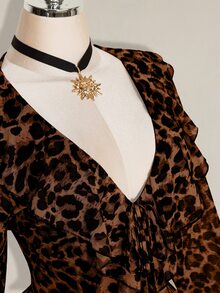 SHEIN ICON Women's Plus Size Leopard Print Ruffle Hem Dress - Brown - View 7