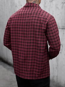 Manfinity CasualCool 男士長袖襯衫，適合萬聖節、聖誕節，新年最佳禮物 - 紅色 - 查看 2