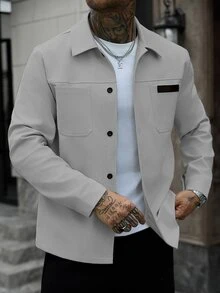 Manfinity Homme Men's Solid Color Casual Outdoor Slim Fit Jacket - Light Grey - View 6