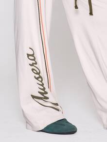MUSERA Graphic Slogan Printed Striped Elasticated Drawstring Waist Jogger Autumn Winter Fall Coolgirl Holiday Everyday Roadside Renegade - Cream - View 5