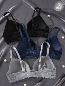EmpressEnvy 3件組女款鋼圈蕾絲內衣，性感舒適、提拉支撐 - 彩色 - 查看 2