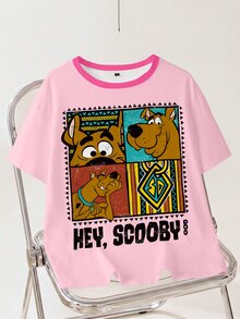 SCOOBY-DOO X SHEIN Plus Size Cartoon Print Round Neck Short Sleeve T-Shirt - White - View 1