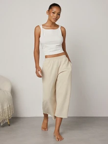 Ocili Women's Solid Color Top And Pants Casual Daily Loungewear Set - Apricot - View 4