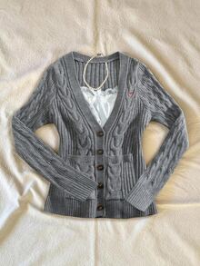 Sweetra Autumn/Winter New Plus Size Women's Cable Knit Long Sleeve Single-Breasted Cardigan - Grey - View 1
