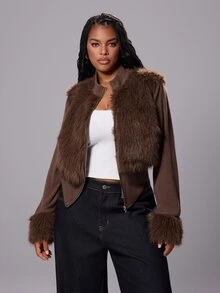 Rustia Plus Size Women's Solid Color Casual Versatile Daily Long Sleeve Jacket - Brown - View 6