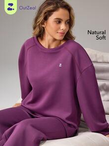 OutZeal Women Sports Sweatshirt Gym Workout Casual Natural Soft Long Sleeve Sweatshirt - Violet Purple - View 1