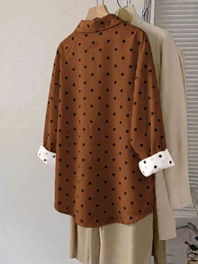 SHEIN LUNE 大尺碼女款波點圖案長袖單排扣休閒襯衫 - 彩色 - 查看 2