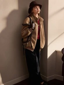 Nima Coro Women's Solid Color Drop Shoulder Long Sleeve Zipper Front Casual Jacket - Khaki - View 6