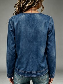 Trelyra 女款V領休閒百搭日常外出襯衫 - 藏蓝色 - 查看 2