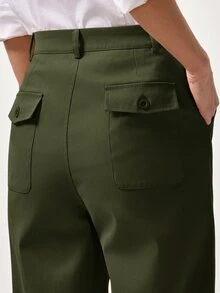 Briarwyn 女款純色休閒日常旅行長褲，附口袋 - 軍綠色 - 查看 3