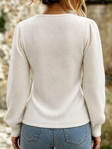 Linavere Women's Romantic Floral Print Long Sleeve Sweater - White - View 2
