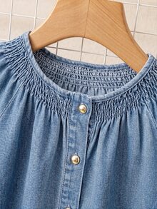 GlowEve CURVE Plus Size Women's Ruched Casual Versatile Daily Wear Denim Top - Blue - View 3