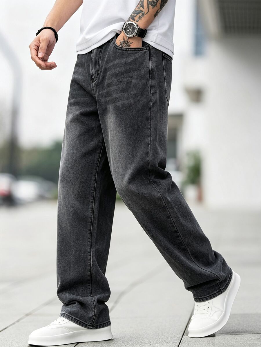 EGENSIO Men's Casual Daily Travel Denim Jeans With Pockets - Grey - View 1