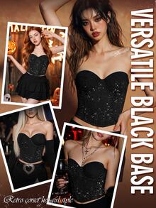 SHEIN Halloween Outerwear Lingerie Underwire Bra With Detachable Straps Comfortable Push-Up 1pc - Black - View 6