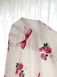 CottageSlumber Vintage Rose Bow Full Print Long Robe, Ruffle Collar Puff Long Sleeve Open Front Satin Waist Tie Jacquard Plus Size Women's Robe - Multicolor - View 7
