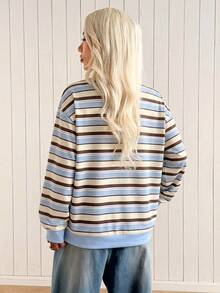 SHEIN EZwear 女款休閒圓領條紋衛衣，秋冬女裝 - 彩色 - 查看 3