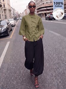 Maija Women's Solid Color Casual Versatile Daily Wear Shirt - Army Green - View 6