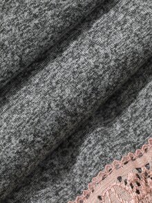 DAZY 2pcs Lace Patchwork Cardigan Long Sleeve Straight Leg Long Pajama Pants Women's Sleepwear Set - Grey - View 6