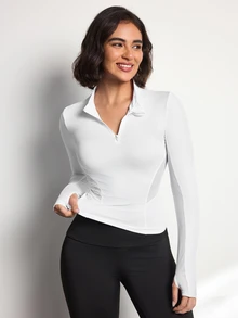 Easithlete Women's Solid Color Casual Versatile Daily Equestrian Top - White - View 3