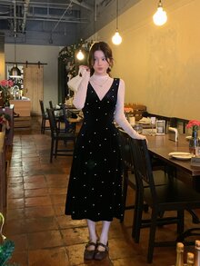 DAZY Women's V-Neck Elegant Layered Midi Dress - Black - View 7