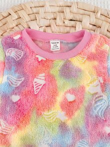 SHEIN 秋冬女嬰可愛毛茸茸彩色居家服套裝 - 粉色 - 查看 6