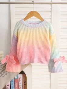 SHEIN 少女款針織漸層圓領喇叭袖寬鬆休閒毛衣 秋冬款 - 彩色 - 查看 2