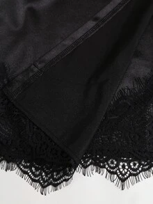 Sweetra Women's Elegant High-End Fashion Versatile Design Urban Modern & Black Contrast Lace Shiny High Elasticity Bodycon Skirt - Black - View 5