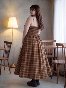 Bijouette Plus Size Women's Plaid Pleated Dress And Solid Color Cardigan Casual 2 Pieces Set Fall - Coffee Brown - View 8