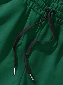 Manfinity Homme Men's Letter Print Drawstring Waist Pocket Shorts - Dark Green - View 3