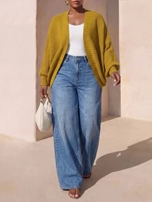Zivah Plus Size Women's Solid Color Casual Versatile Daily Wear Cardigan - Mustard Yellow - View 11