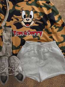 TOM & JERRY X SHEIN SHEIN EZwear 大尺碼女款字母卡通圖案休閒日常衛衣 秋季 - 彩色 - 查看 3