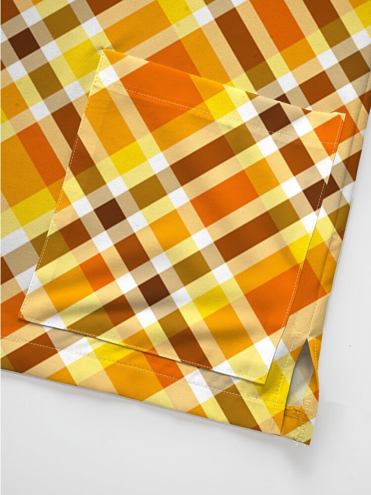 PopScrub Orange & Yellow Contrast Diagonal Plaid Print Women's Nurse Scrub Uniform Top, Fashion V-Neck Short Sleeve Double Pocket Side Slit Workwear For Autumn/Summer, Cute Surgical Scrub Top, Scrub Uniform Top - Multicolor - View 3