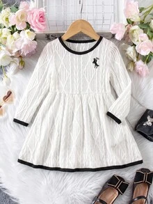 SHEIN Baby Girl Knight Pattern Contrast Color Casual Daily Summer Dress - White - View 4