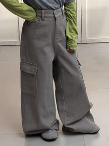 Dazy Kids Tween Girl Casual Daily Denim Jeans With Pockets And Buttons - Light Grey - View 7