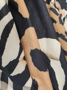 Linhara Plus Size Women's Autumn/Winter Asymmetrical Leopard Print Ruffle V-Neck Casual Long Sleeve Blouse - Khaki - View 7