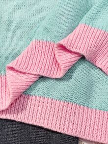 CovetEZ Betty Boop x SHEIN Women's Ribbed Contrast Color Embroidered Sweet Long Sleeve Sweater For School And Vacation - Multicolor - View 9