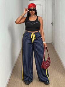 Maweii Women's Plus Size Casual Leopard Print Contrast Trim Waist Tie Bow Straight Leg Fashion Design 2025 New Versatile Long Pants Fall - Multicolor - View 5