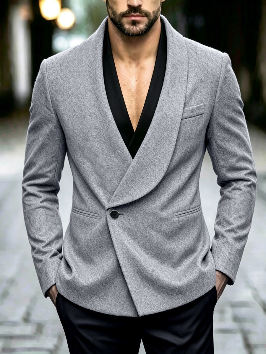 Manfinity Mode Men's Solid Color Long Sleeve Jacket And Pants Casual Suit Set - Grey - View 1