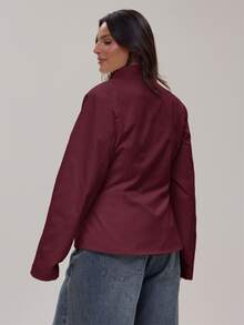 MUSERA 大尺碼白色長袖綁帶設計上衣，秋冬外出女裝套裝 - 酒紅色 - 查看 4