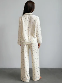 DAZY Women's All-Over Print Long Sleeve Top And Pants Casual Daily Home Sleepwear Set - Beige - View 2