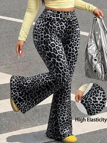 Muchica Plus Size Leopard Print Flared Jeans, Autumn/Winter - Dark Grey - View 1