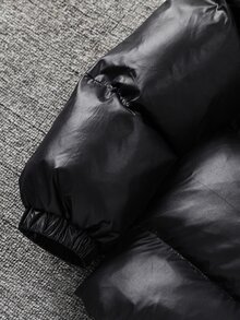 SHEIN 青少年男孩休閒舒適百搭厚款連帽外套，適合冬季穿著 - 黑色 - 查看 3