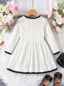 SHEIN Baby Girl Knight Pattern Contrast Color Casual Daily Summer Dress - White - View 2
