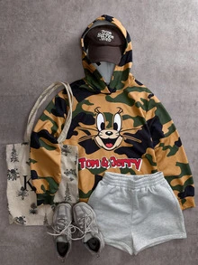 TOM & JERRY X SHEIN SHEIN EZwear 大尺碼女款字母卡通圖案休閒日常衛衣 秋季 - 彩色 - 查看 4
