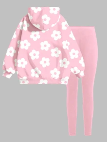 Setelan 2 Potong Hoodie dan Legging Motif Bunga untuk Anak Perempuan Remaja - MultiWarna - View 4