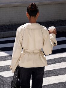 Muchica Apricot Woven Women's Double-Breasted Long Sleeve Regular Jacket - Apricot - View 2