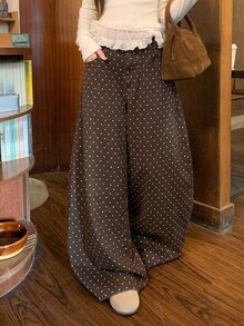 DAZY Women's Polka Dot Loose Button Jeans - Brown - View 3