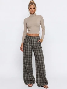 Avantive Women's Casual Button Plaid Pocket Long Pants For Daily Wear - Multicolor - View 6