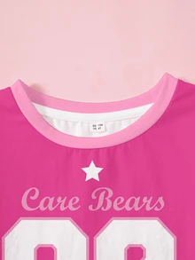 SHEIN X Care Bears Young Girl Digital Print Crew Neck Short Sleeve Casual T-Shirt - White - View 3